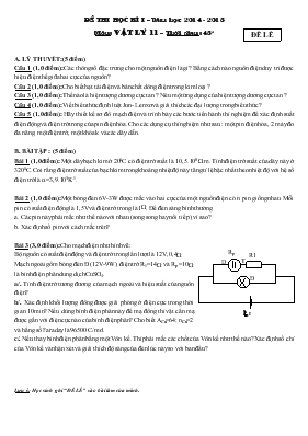 Đề 1 thi học kì I  Năm học 2014 - 2015 môn Vật lý 11  thời gian 45 phút